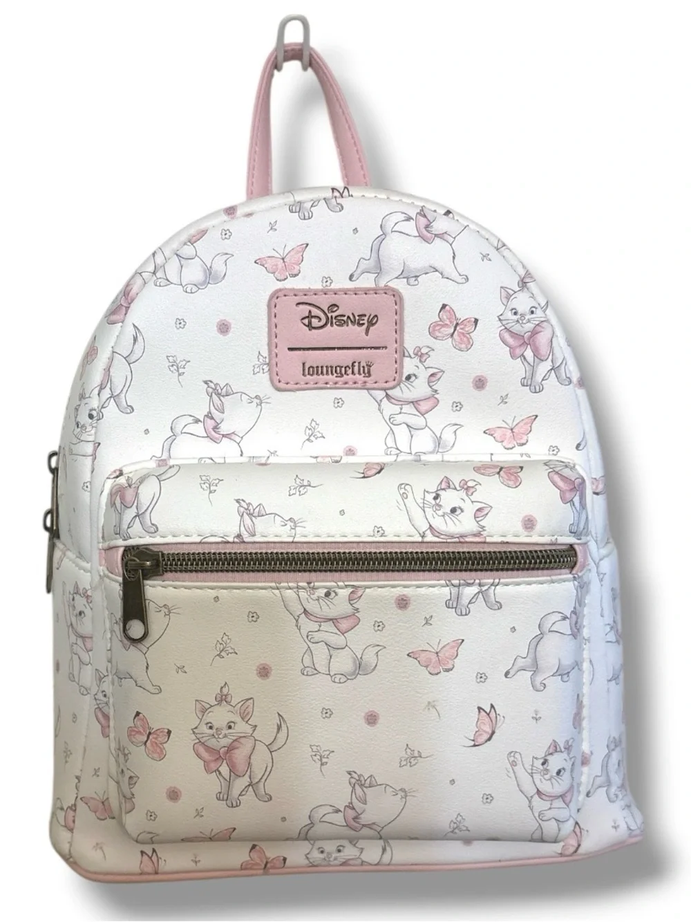 Loungefly Kids White & Pink Marie Pattern Mini Backpack